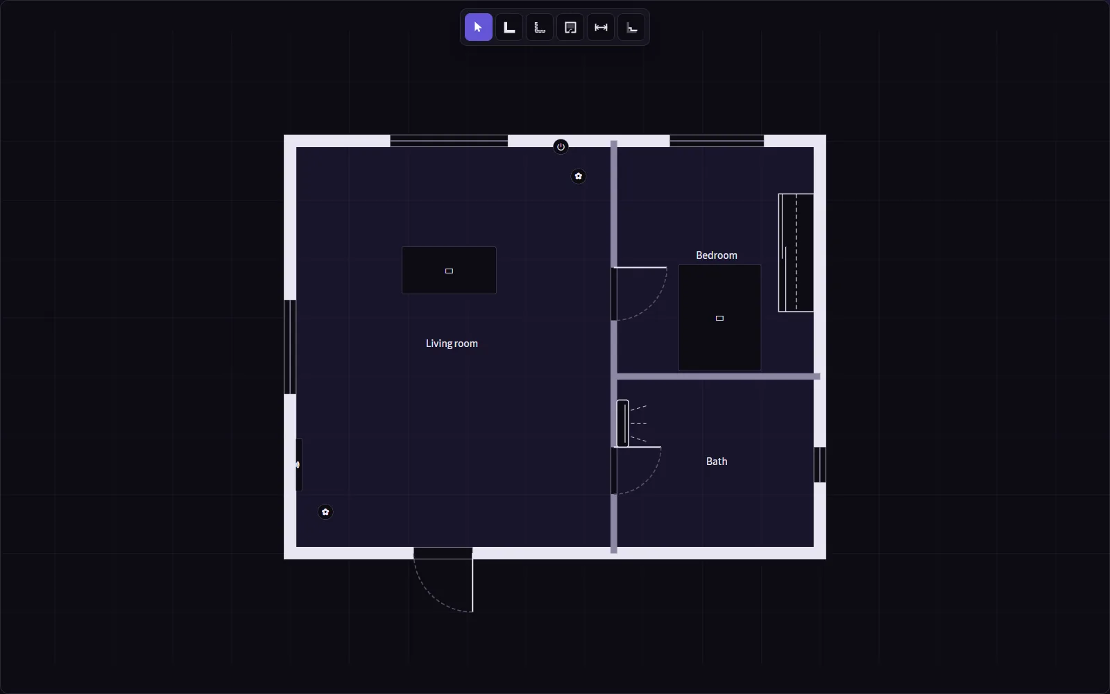 The Bond web plan editor with a small furnished flat